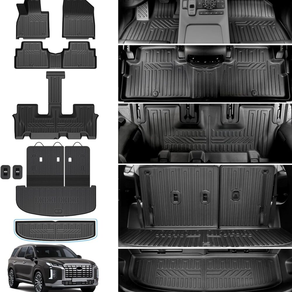 Floor Mats for 2020-2025 Hyundai Palisade 7/8 Seat Accessories | All Weather Durable Cargo Mat with Backrest Mat and Lower Trunk Mat, Odorless TPE Material, Easy to Clean